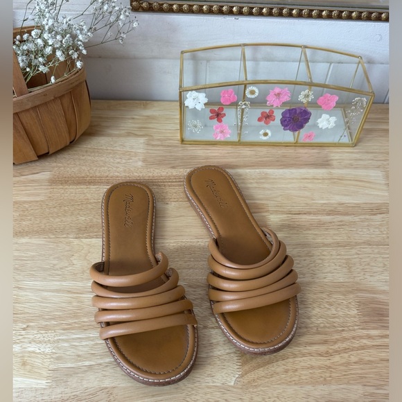 Madewell The Addie Leather Slide Sandals Tan Brown Size 10 Boho Summer Beach - Picture 9 of 11